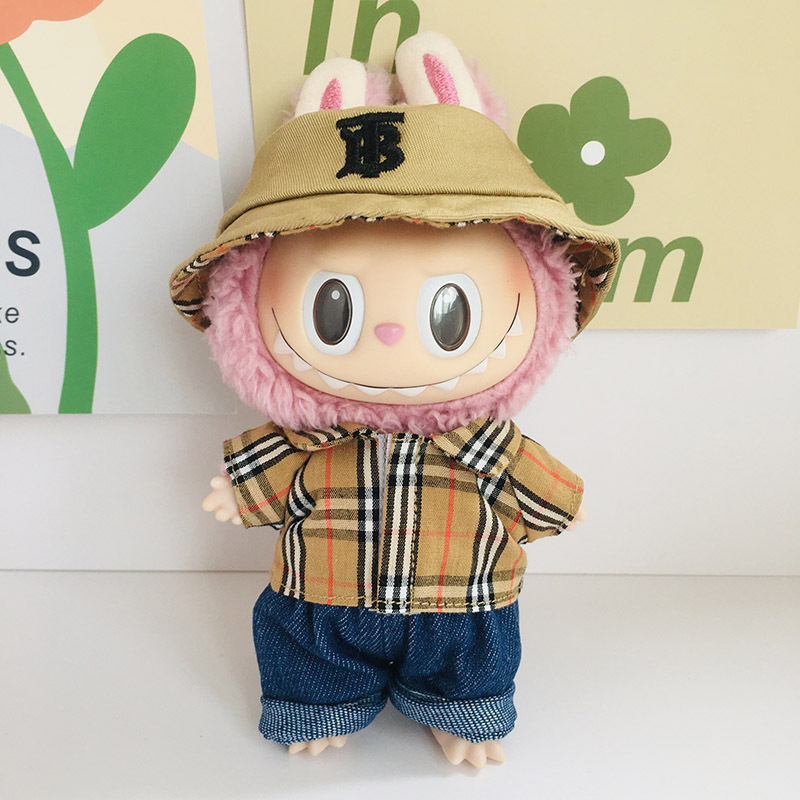 Only the Clothes】17Cm Labubu Doll Clothes Set for Sitting Figures, Party Series, First, Second, and Third Generation, Brown Checkered Shirt Outfit Only the Clothes】17Cm Labubu Doll Clothes Set for Sitting Figures, Party Series, First, Second, and Third Generation, Brown Checkered Shirt Outfit