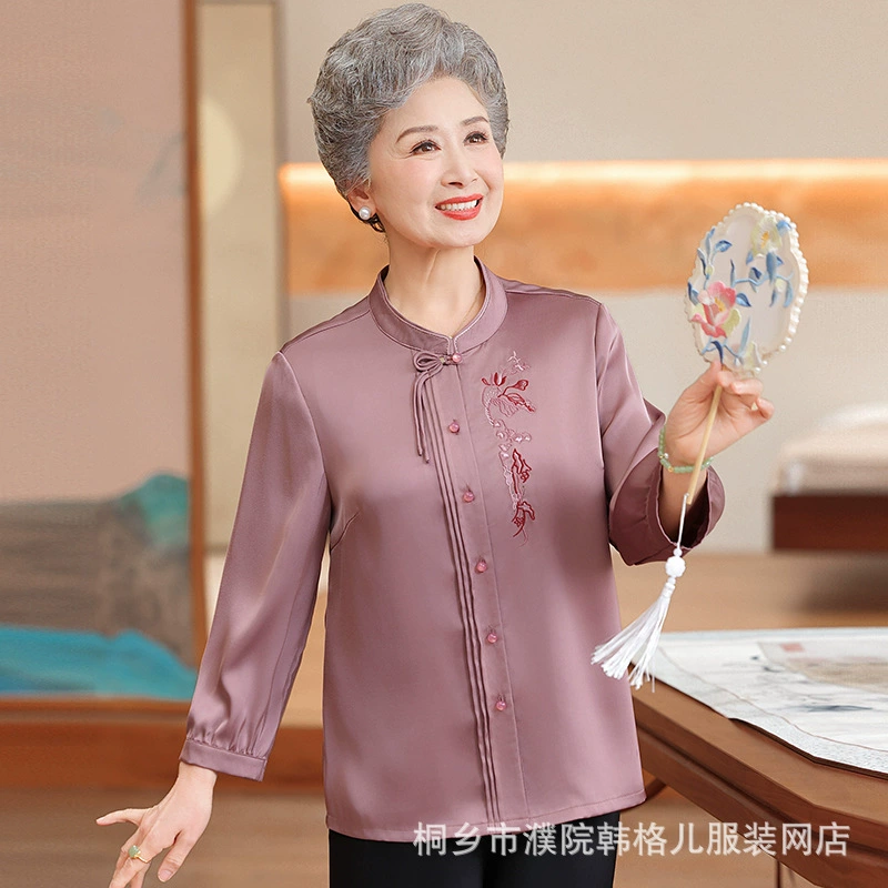 Среднего и пожилого возраста мама летнее платье с вышитой бабушкой национальной рубашкой 2025 новый пожилой костюм иностранного стиля