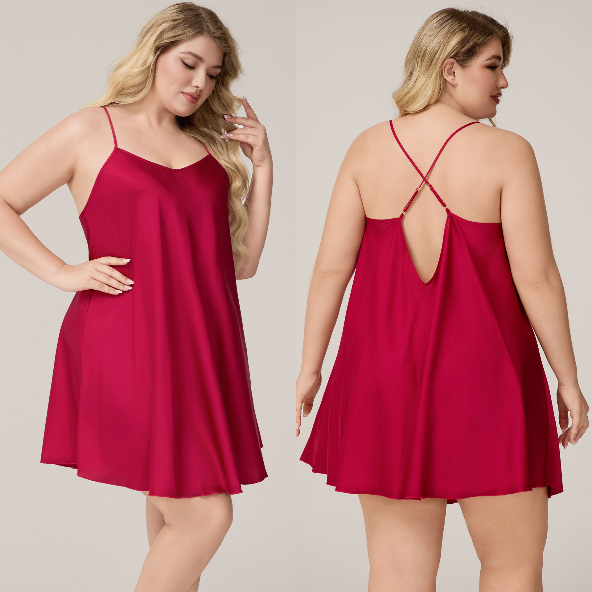 Yaoting nuevo tamaño grande satén de chiffon de color sólido pijama de mujer simple pijama corto ropa para el hogar SQ7013