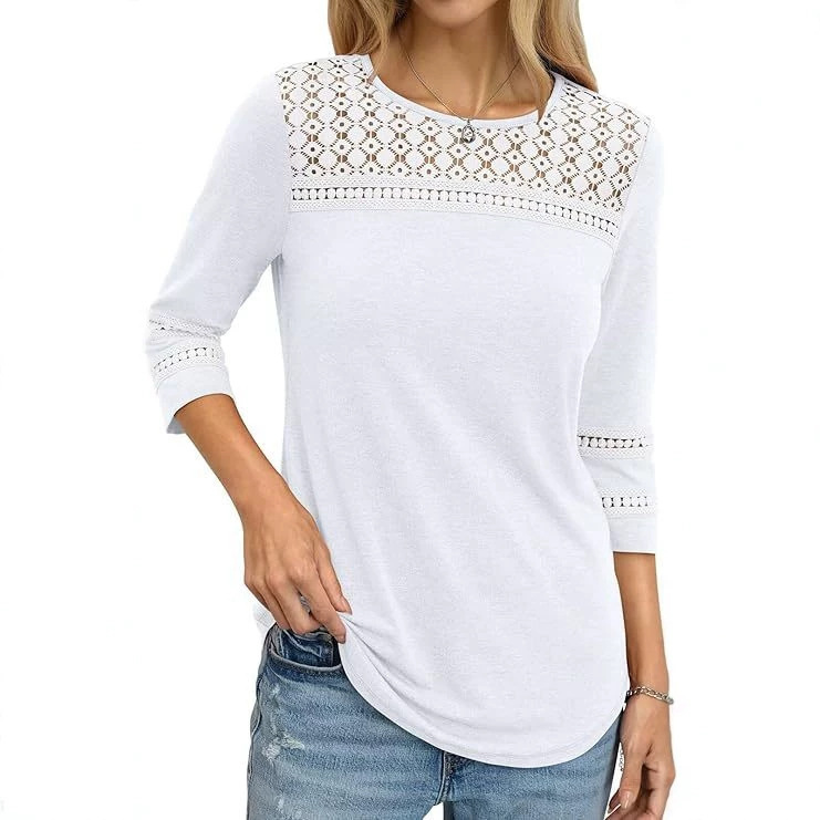 Amazon Women's Clothing 2026 Hollow Lace Corset Top Women's Round Neck 3/4 Sleeve Shirt Casual Curved Hem Amazon Women's Clothing 2026 Hollow Lace Corset Top Women's Round Neck 3/4 Sleeve Shirt Casual Curved Hem