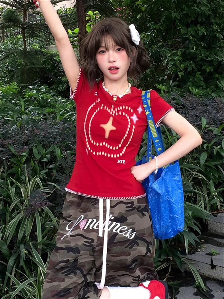 Apple, cute short design summer fitted short sleeve T-shirt, trend of season