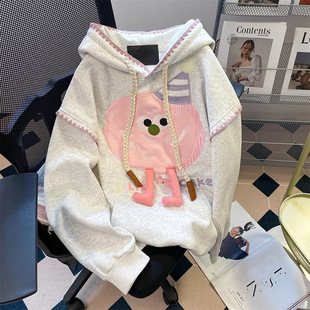 300kg chubby girl stereo embroidery hooded plus size vests women 2024 autumn new loose age-reducing plus size women's clothing