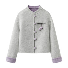 小个子气质国风立领双面呢短外套女2025秋季新款气质撞色羊毛大衣