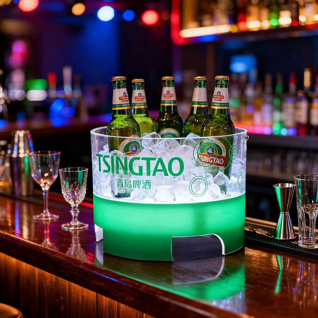 KTV酒吧发光冰桶鸡尾酒酒座 LED灯圆形亚克力啤酒底座酒具展示架