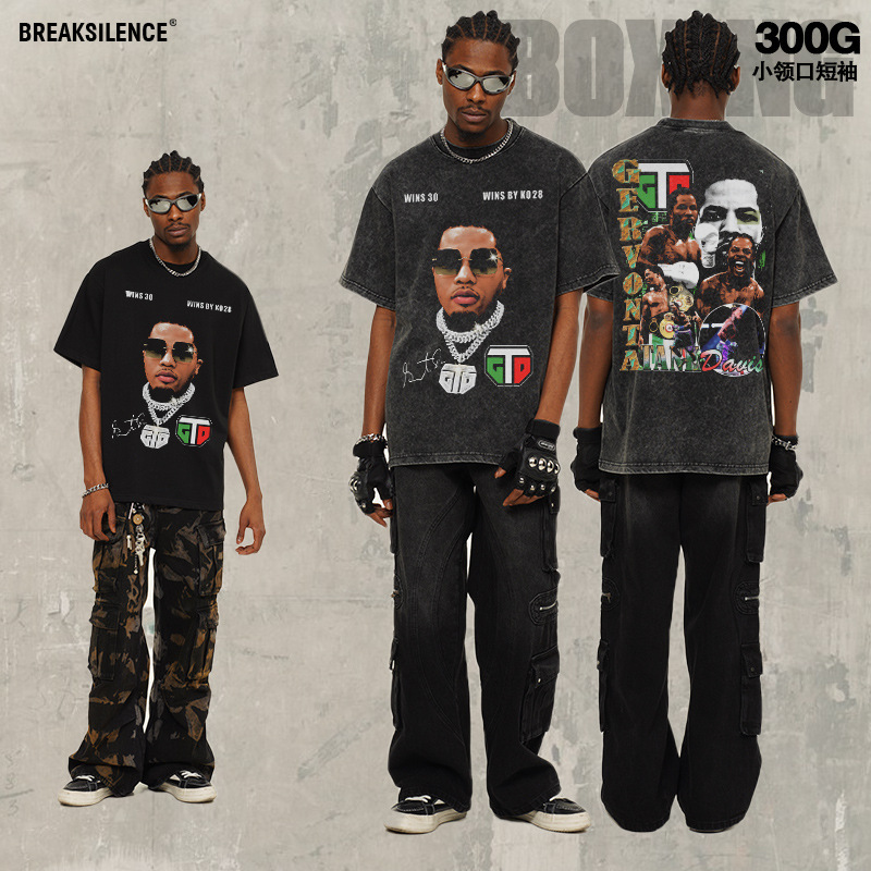 2025 Spring and Summer Cross-border TANK300 g Heavy American Short-sleeved T-shirt Men's and Women's Cotton Small Neck Crewneck Top Trendy