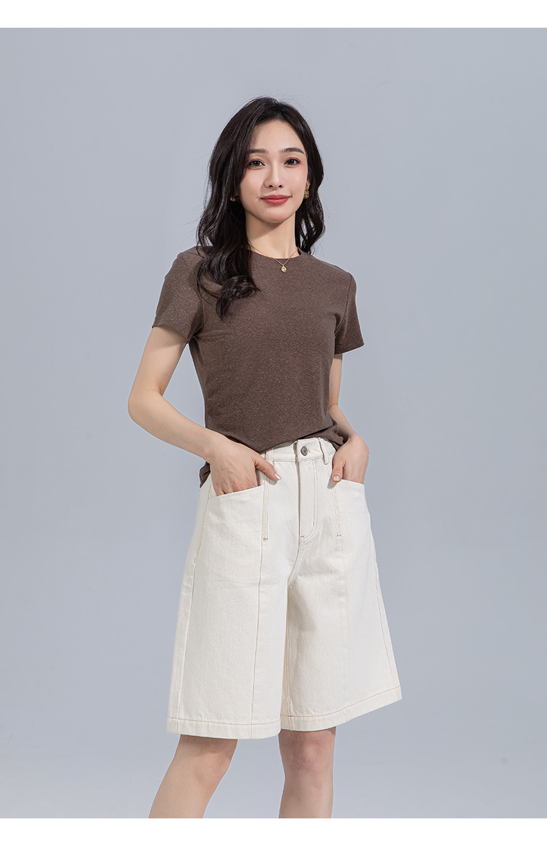Quần short denim ống rộng cạp cao Xingge dáng suông mùa hè — Màu xanh lam chi tiết 31