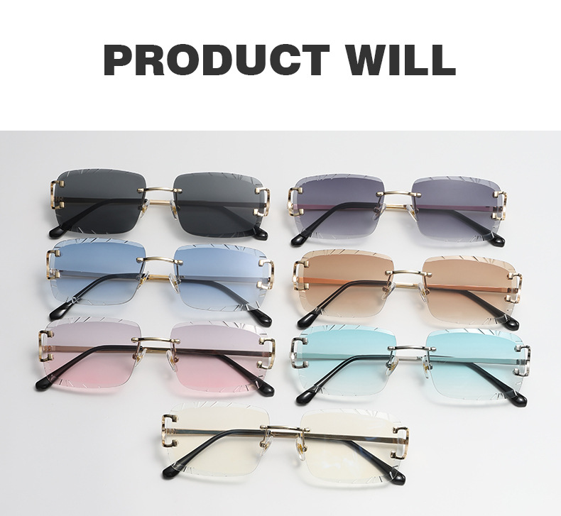 Gold, Black Color Streetwear Solid Color PC UV400 Protection Square Frameless Women's Sunglasses