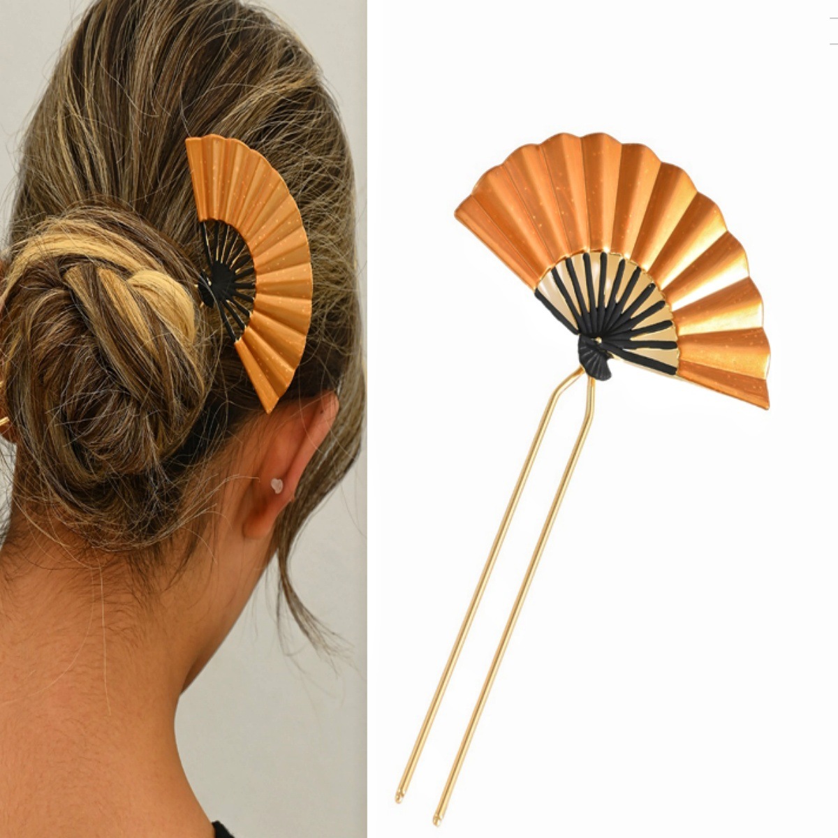 Nuevo chino antiguo ventilador dorado clip de cabello mujeres de alta gama cheongsam joyerías Xiuhe tocado de novia 2024 nuevo clip de cabello