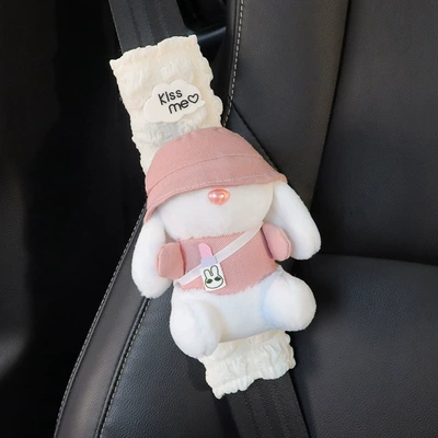 Car Seat Belt Shoulder Protector Soft and Cute Puppy Rabbit Car Anti-Wear and Anti-Strangle Shoulder Strap Universal Protective Cover (Seat belt shoulder pad) - 1-piece-pink-rabbit-puff-shoulder-cover
