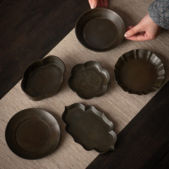 古代の錫壺、高級茶受け、茶マット、日本茶道、カンフー茶アクセサリー、古い錫製金属壺受け、乾燥泡立て台