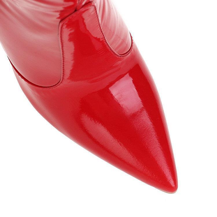 Over the knee boots Women's Red boots Shiny patent leather thigh-high boots Sexy Thigh boots pointy heels_voghion.com