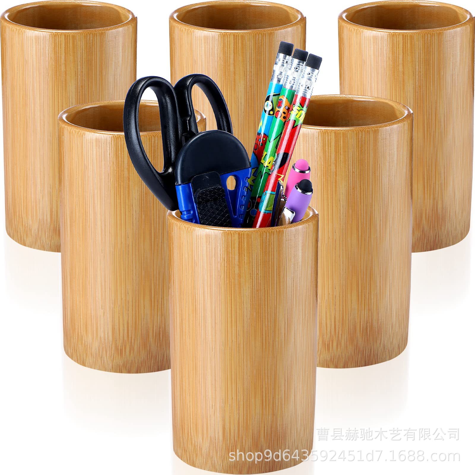 책상 홈 학교 사무실에 적합한 나무 펜 홀더 문구 라운드 데스크탑 저장 배럴 연필 홀더
