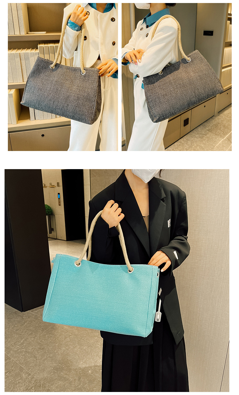 1080g Weight Polyester Lining Material Zipper Closure Type Double Shoulder Straps Strap Type Tote Bag Bags Type Holiday, Travel Occasion Linen Material Solid Color Pattern All Seasons Season Women's Gender Classic Style Style Square Shape Medium Size Women's Medium Linen Solid Color Classic Style Square Zipper Tote Bag 8