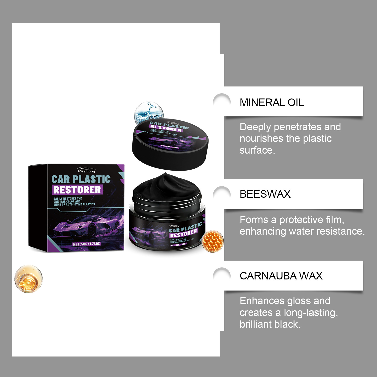 Rayhong Car Plastic Gloss Care Cream Interior Dashboard Polishing Maintenance Decontamination and Stain Removal Cleaning Agent