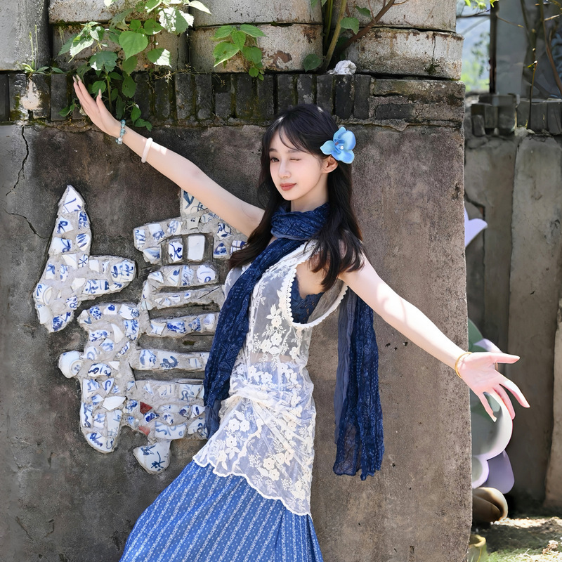 云南旅游腰果花薄款复古文艺棉麻围巾女褶皱丝巾系脖长条披肩纱巾|undefined