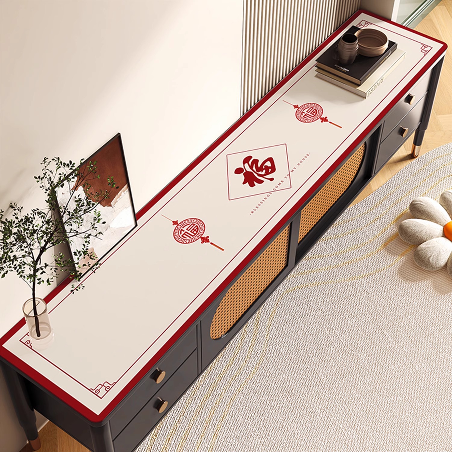 Lujo ligero TV gabinete mesa estera Luz de lujo de alto grado a prueba de aceite a prueba de agua desechable aparador gabinete de zapatos de tela estera de protección de escritorio