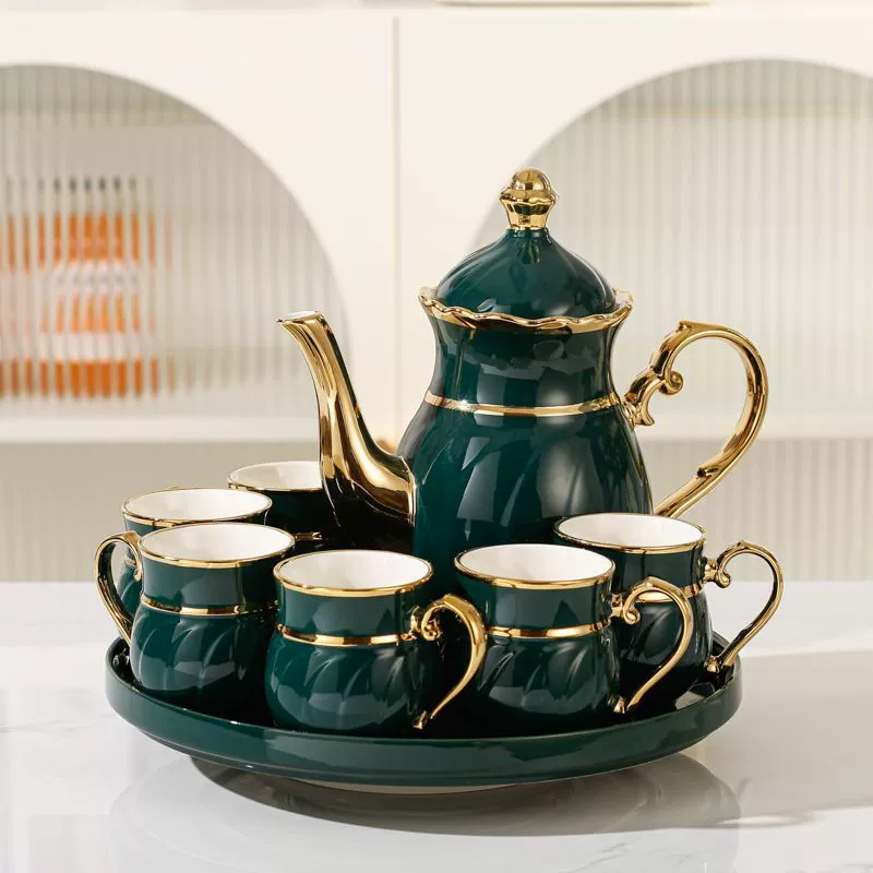 High-end ceramic tea set for living room for home use, tea cup, teapot, European style, light luxury style