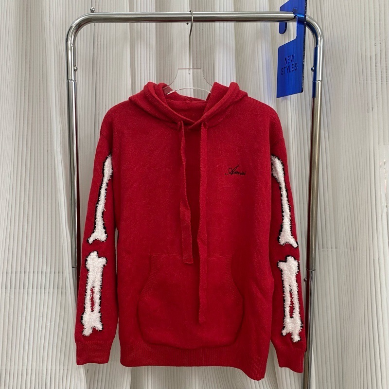 Comercio exterior al por mayor AMIRI Tendencia Logo de letra jacquard borla Destrucción de agujeros Suéter de cuello redondo con capucha de viento suelto