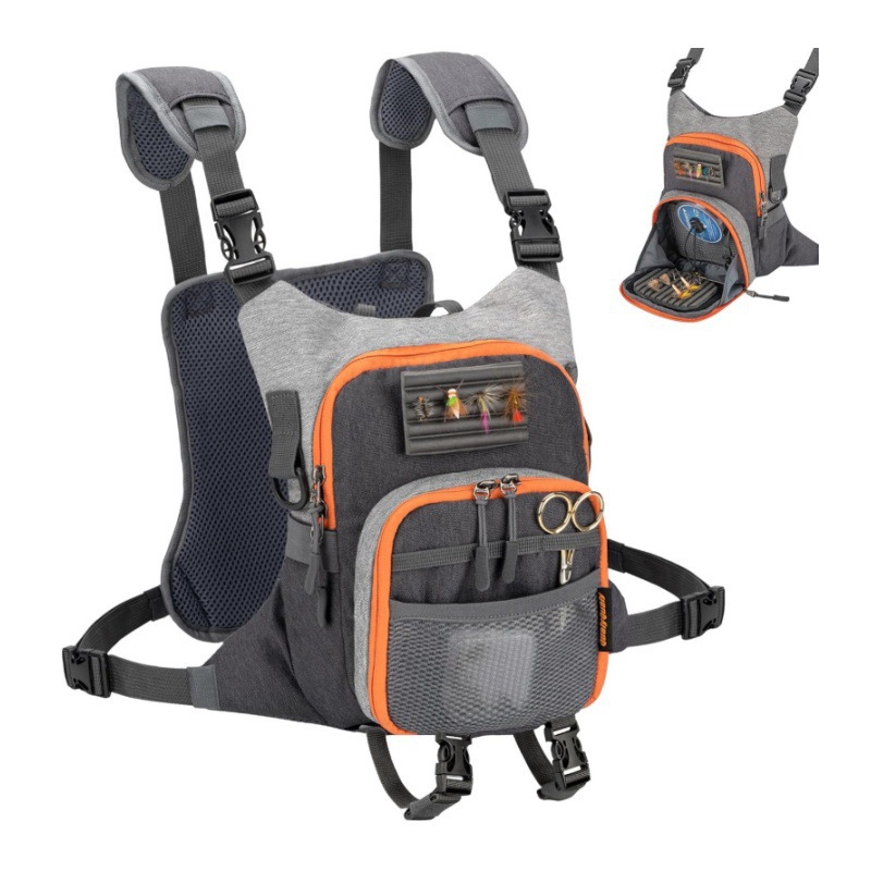 In stock: Fly fishing chest bag, vest bag, fishing gear storage, holds 2 fly boxes, outdoor fishing bag, fishing supplies storage bag