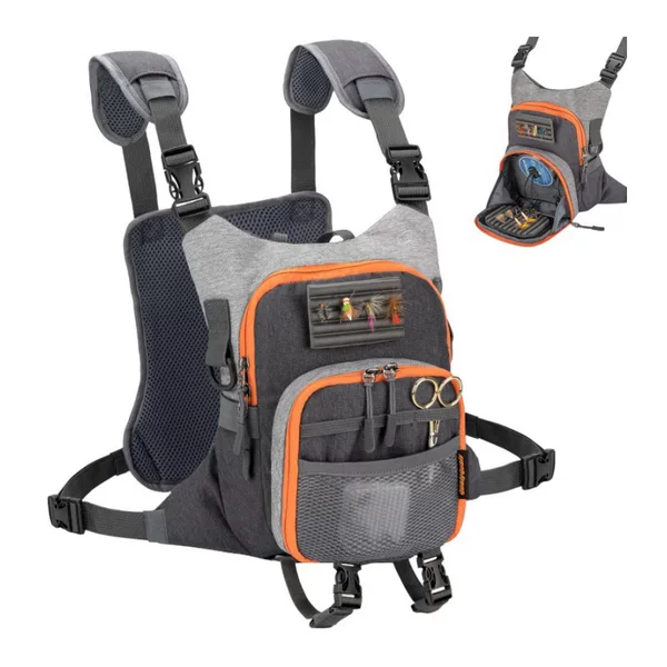 In stock: Fly fishing chest bag, vest bag, fishing gear storage, holds 2 fly boxes, outdoor fishing bag, fishing supplies storage bag
