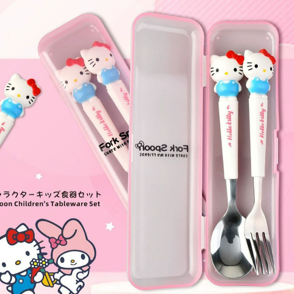 Детская столовая посуда из нержавеющей стали от Sanrio в виде мультфильма, палочки для еды, ложка, набор