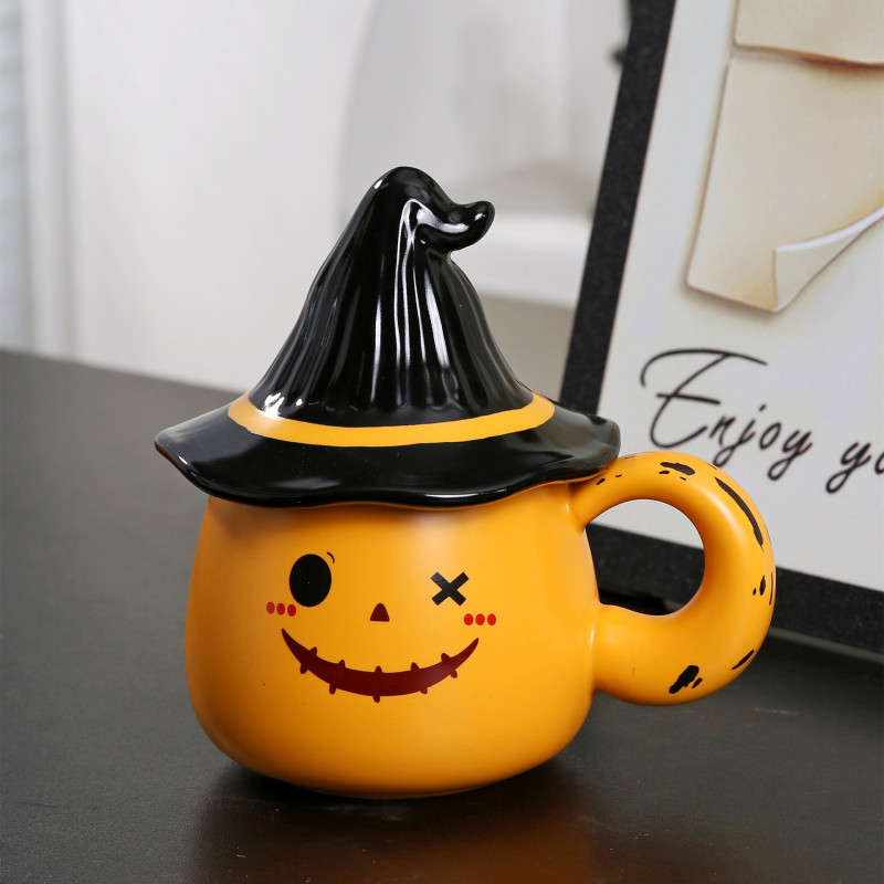 ハロウィーンクリエイティブセラミックカップ造形マグカップ蓋付き幽霊カップコーヒーカップ学生朝食ミルクカップ|undefined