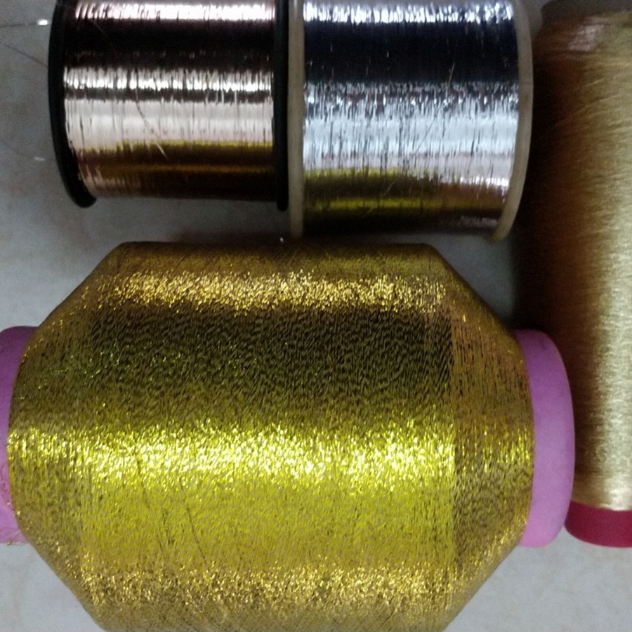 2根150D的FDY涤纶长丝合并亮银色的线金线+白色纱五彩色复合线