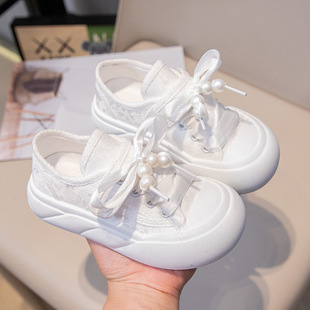 Girls Canvas Shoes Spring & Fall New Kidsren's Soft-Soled Lightweight Casual Shoes Little Girl Student Fashion White Shoes