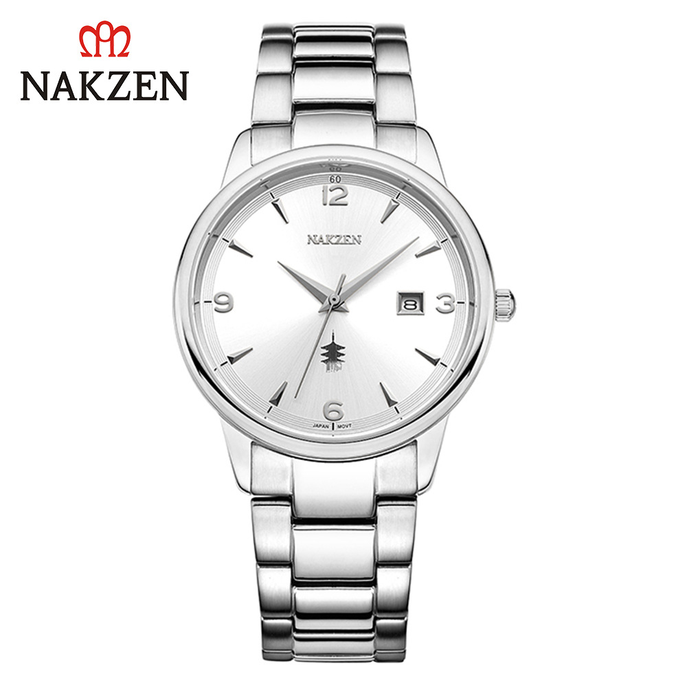 Famosa ciudad antigua NAKZEN1006 nuevo cinturón de acero simple movimiento cuarzo reloj conmemorativo del regalo negocio calendario los hombres