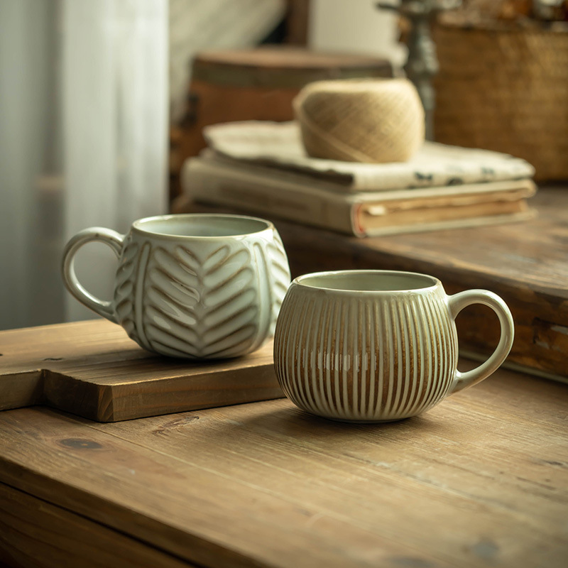 Taza de cerámica creativa y elegante, taza de café de té de la tarde, taza de café con leche en relieve estadounidense, taza de flores de la ensalada, taza de té