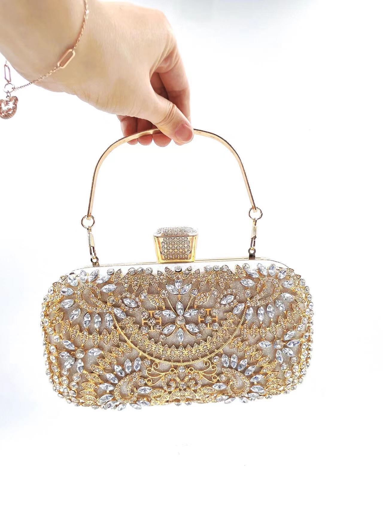 Fashion Style Square Shape Small Size PU Leather Solid Color Rhinestone Evening Bags