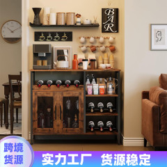 跨境复古棕酒吧柜带可拆卸酒架网门设计餐边柜大容量红酒置物架