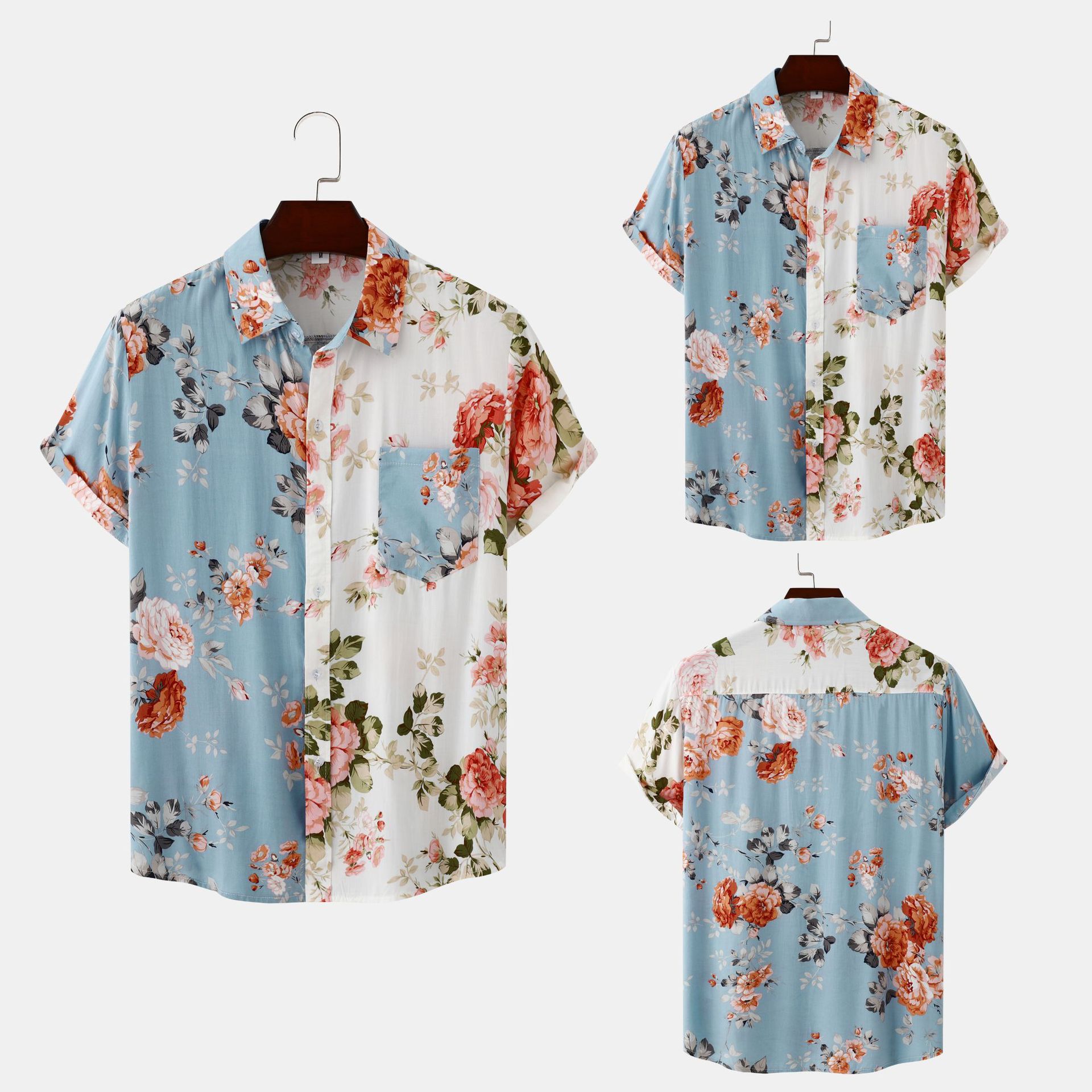 Transfronterizo 2022 nuevo suministro de comercio exterior Estilo Hawaiano europeo y americano Impresión digital camisa de manga corta Camisa de los hombres