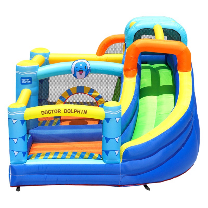 Castillo Inflable Doctor Dolphin, en Existencia, para Interiores y Exteriores, Tobogán Inflable, Trampolín Infantil, Castillo Inflable Combinado con Tobogán y Trampolín para el Hogar