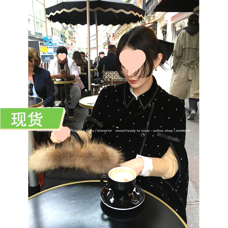 MONA 棉服中腰黑色半身裙 中高腰短裤套装女小个子 2024秋冬新款