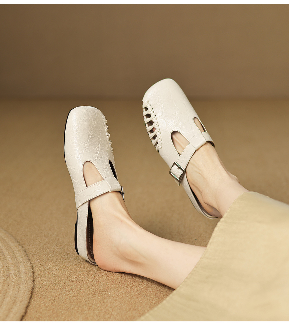 Dép nữ quai chữ T mũi nhọn kiểu vintage, đế bệt, size 34–41 — đen chi tiết 5