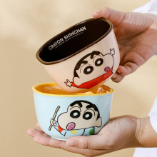 蜡笔小新陶瓷饭碗可爱儿童方形碗高颜值家用卡通陶瓷餐具碗碟套装