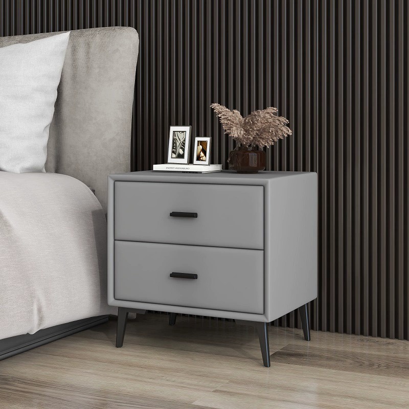 Mesa de cabecera de madera sólida red inswind moderno simple ligero lujoso dormitorio doméstico cuero completo gabinete económico junto a la cama