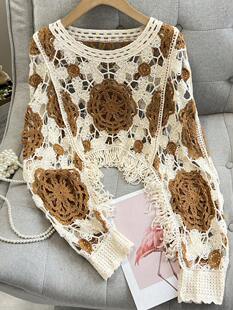 E 41919 Hollow fringe knit cardigan �U�����K�̿�ë��