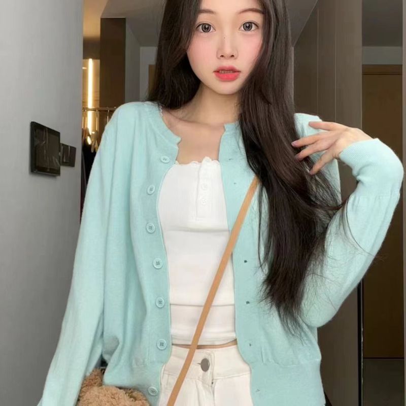 【现货】春秋软糯亲肤韩版宽松慵懒风时髦百搭打底针织开衫上衣|undefined