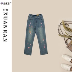 秋刺繍ダイヤモンドヘビーデューティストレートカジュアルジーンズ RN26
