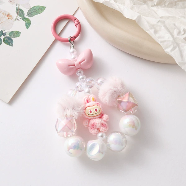 Acrylic + fur ball style: pink