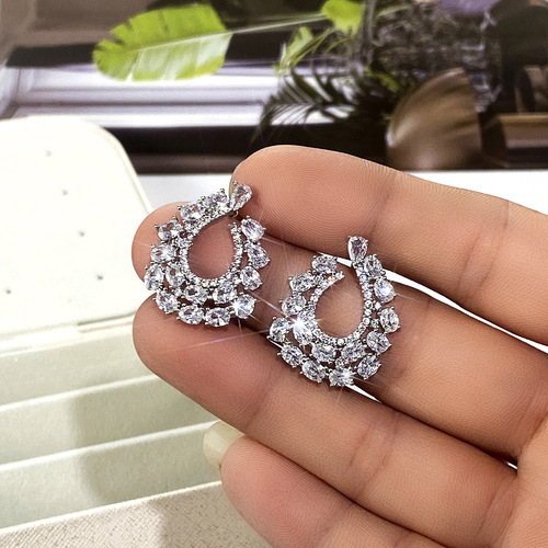 Cao Shi Amazon New Hot Sale European and American Exaggerated Floral Zircon Earrings Retro Fashion Women's Party Accessories