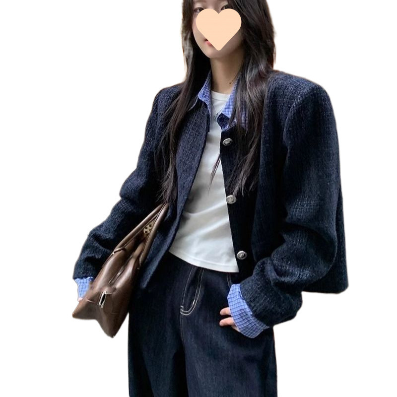 韩系温柔小香风女早秋新款单排扣假两件外套显瘦气质上衣|undefined