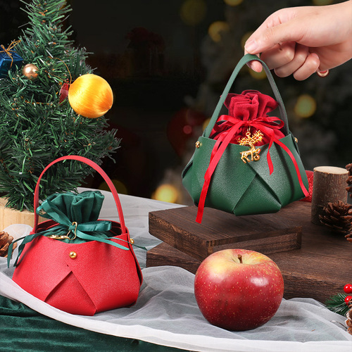 Christmas Apple Bag Leather Portable Bucket Christmas Eve Velvet Gift Bag Peaceful Fruit Candy Bag Velvet Bag
