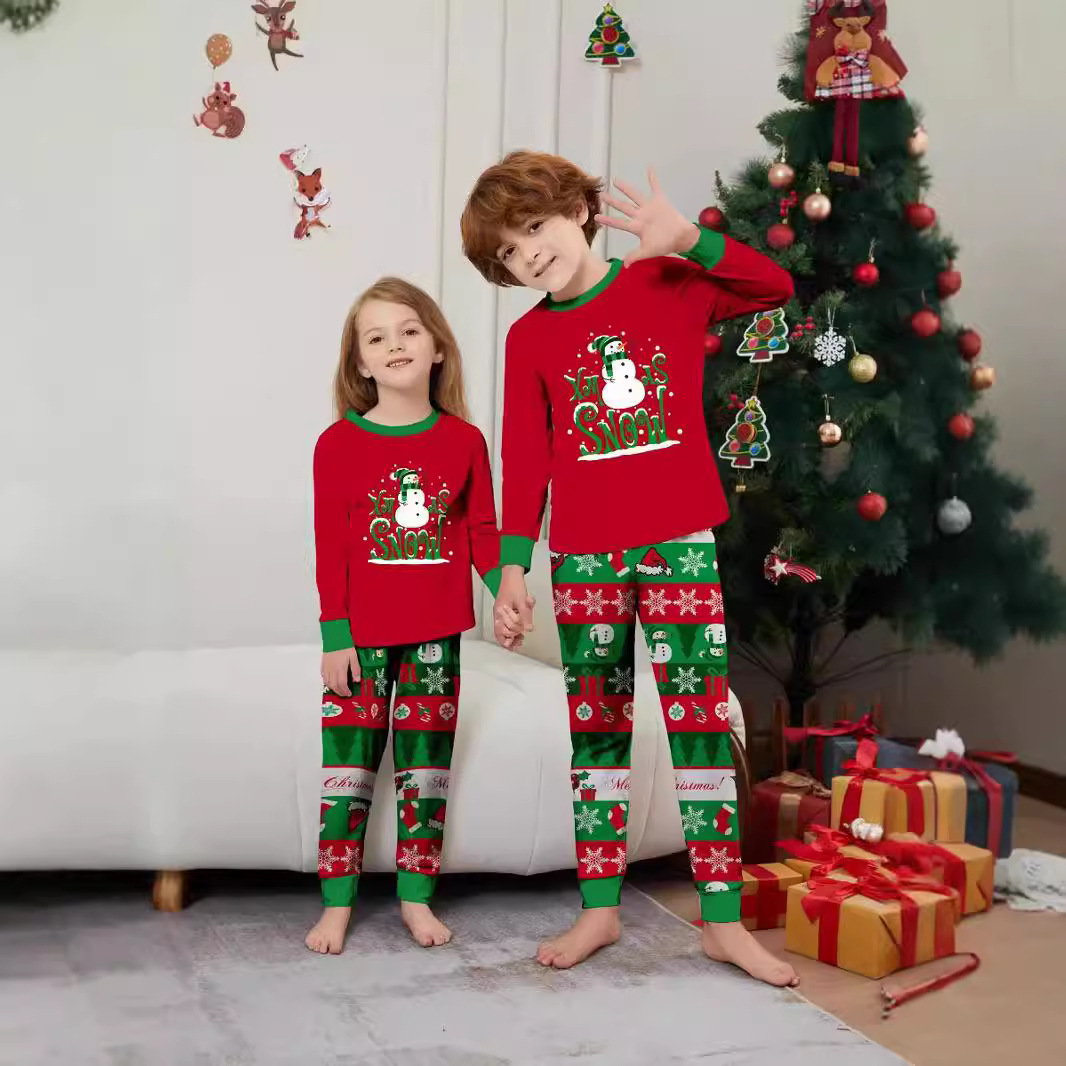 Christmas snowman Snowflake letter stripes Christmas family suit printed home wear_voghion.com