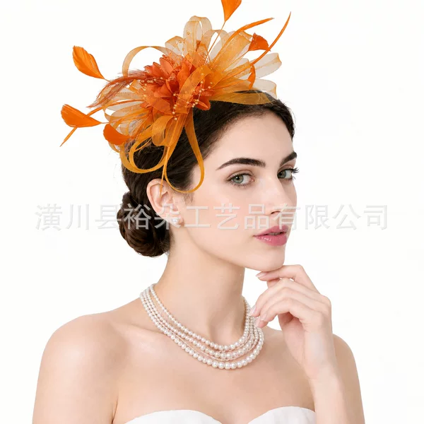 Amazon's best-selling bridal mesh hair clip and headband, a versatile hair accessory, featuring a horse racing-themed feather headdress, available for wholesale and cross-border sourcing