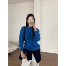 趋梦DT ETOLIE简约圆领纯羊毛毛衣女冬季螺纹边长袖针织衫上衣女