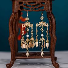 古风仿掐丝耳饰长流苏复古耳环中国风宫廷耳环汉服配饰耳夹无耳洞