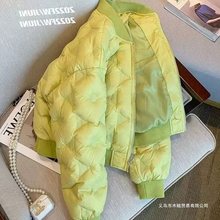 跨境2025秋冬新款绿色棉服夹克夹棉棒球服外套轻薄羽绒棉衣潮